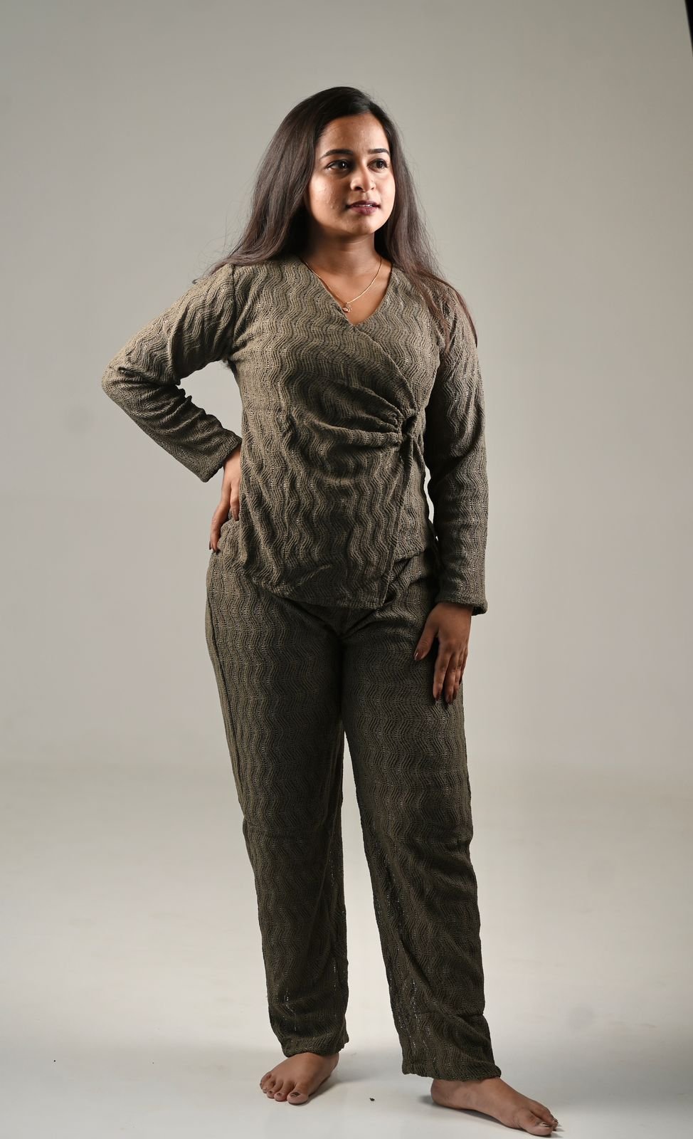 Olive Green Wavy Knit 007 Back